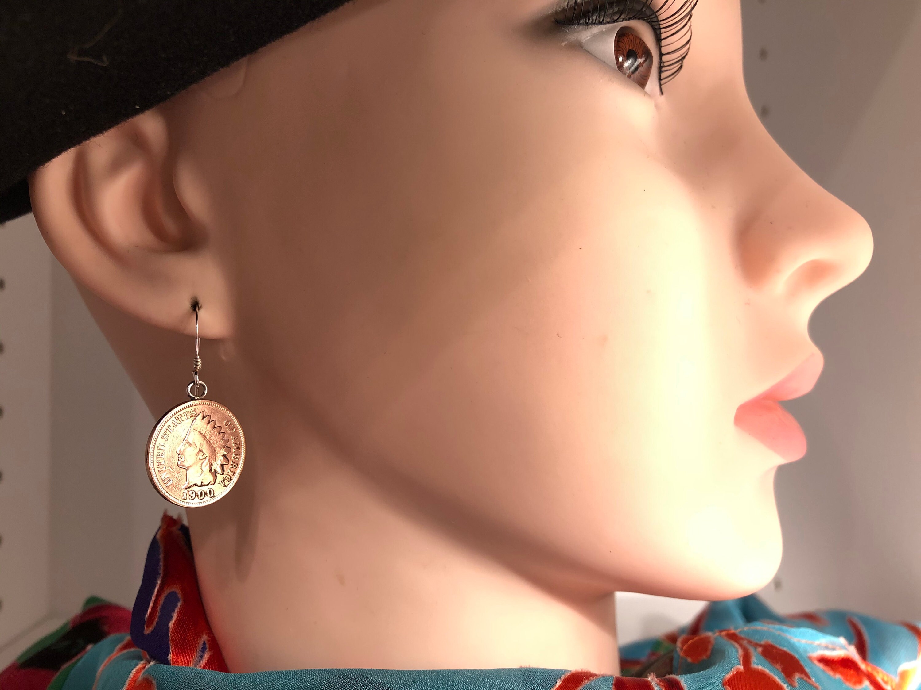 Indian Head Penny Coin Jewelry Earrings With .925 Sterling Silver Ear Wires