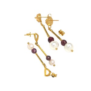 24K Gold Earrings/Gold Ruby Earrings/Gold Pearl Earrings
