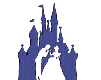 Diseño de bordado de silueta de princesa Cenicienta y príncipe