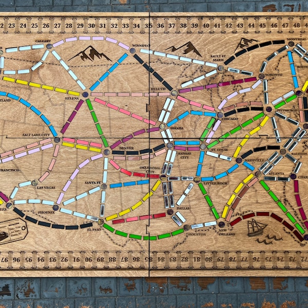 Personalized Wood & Acrylic Ticket to Ride Inspired GAME Board - Ticket to Ride Wall Art