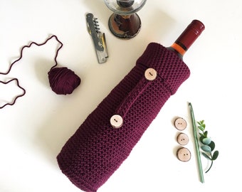 crochet wine holder pattern, crochet wine bag pattern, crochet patterns for christmas, crochet gift ideas, wine tote bag crochet pattern