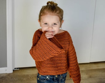 crochet sweater pattern, kids sweater crochet pattern, toddler crochet  pattern, crop sweater, crop top crochet pattern, plus size crochet - Main Image