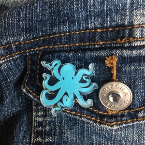 Kraken Pin, Little Blue Kraken, Acrylic Pin, Octopus Pin, Cute Animal Pin, Sea Animal Pin, 1.25 inches image 1