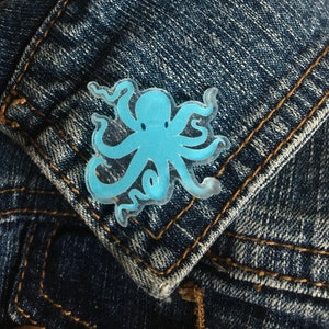 Kraken Pin, Little Blue Kraken, Acrylic Pin, Octopus Pin, Cute Animal Pin, Sea Animal Pin, 1.25 inches image 2