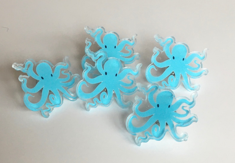 Kraken Pin, Little Blue Kraken, Acrylic Pin, Octopus Pin, Cute Animal Pin, Sea Animal Pin, 1.25 inches image 3