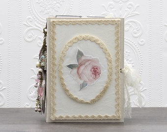 Pink Handmade Junk Journal, Scrapbook Album, Memory Book, Vintage Rose Themed, Heirloom Gifts