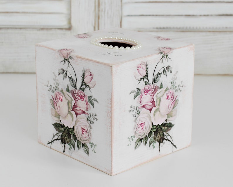 Tissue Box Cover Pink Roses Wooden Kleenex Box Shabby Chic Etsy