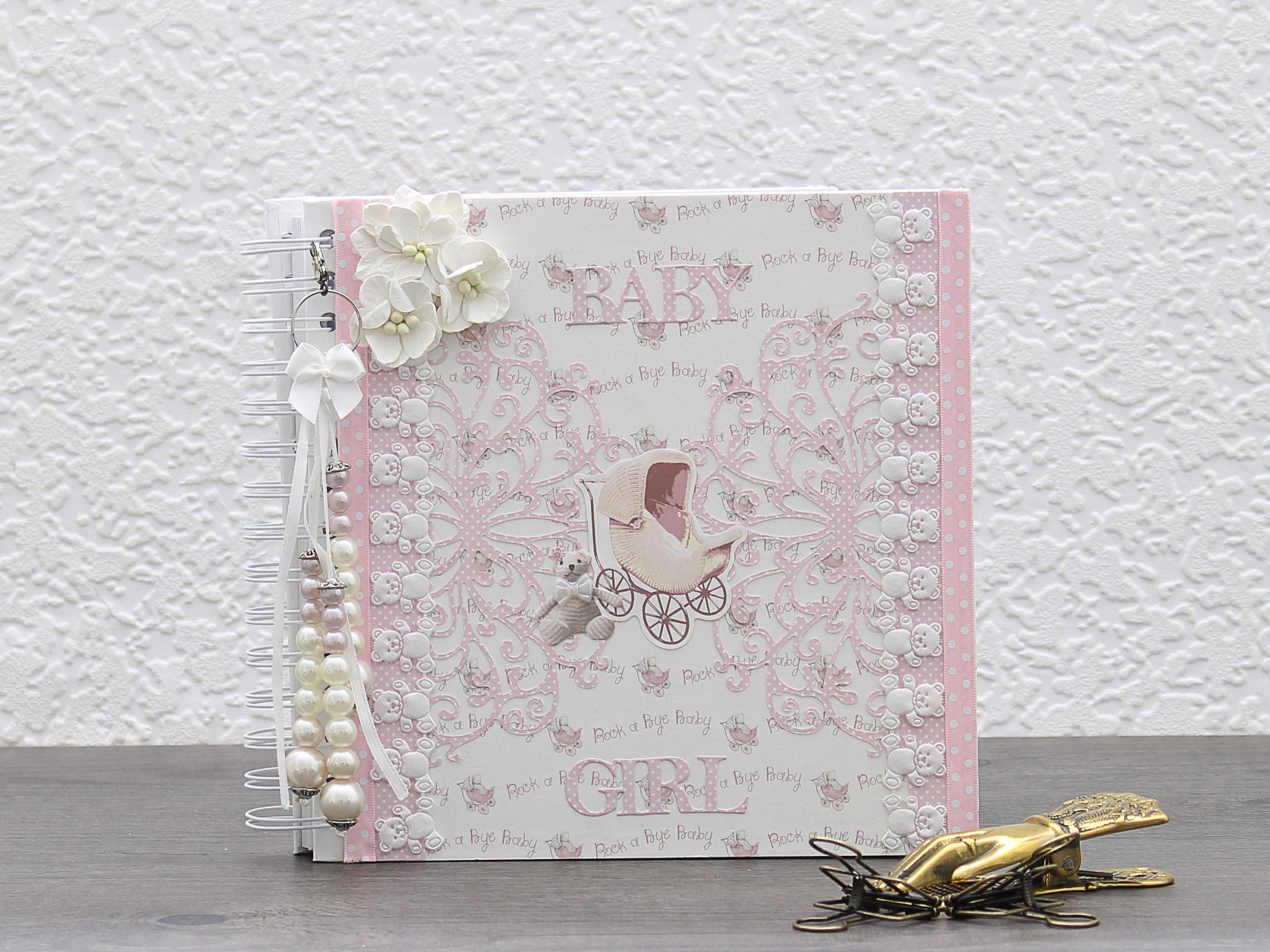 Baby's Scan Photo Album With a Stork Design Baby Pink 