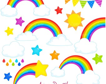 pastel rainbows clipart scrapbook printables vector rainbow etsy