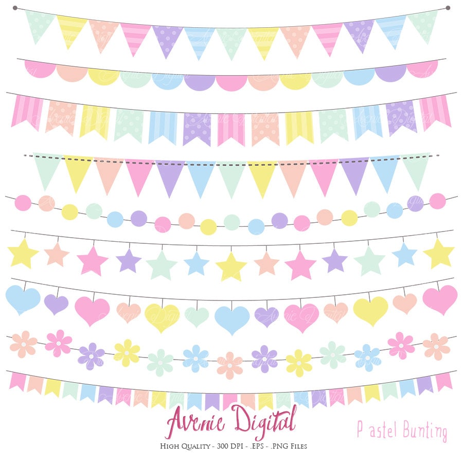 Pastel Rainbow Bunting Banner Clipart. Scrapbook Printable Etsy UK
