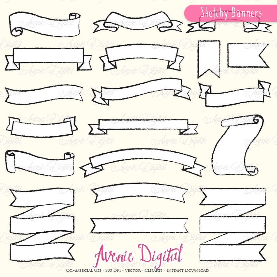 Hot Pink Ribbon Banners Cliparts Tags Digital Clip Art. Wedding Label Frame  Ribbons Clipart Printable Download Commercial Use. PNG 