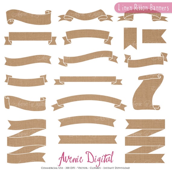 Linen Ribbon Banner Clipart Scrapbook Printables Fabric Etsy