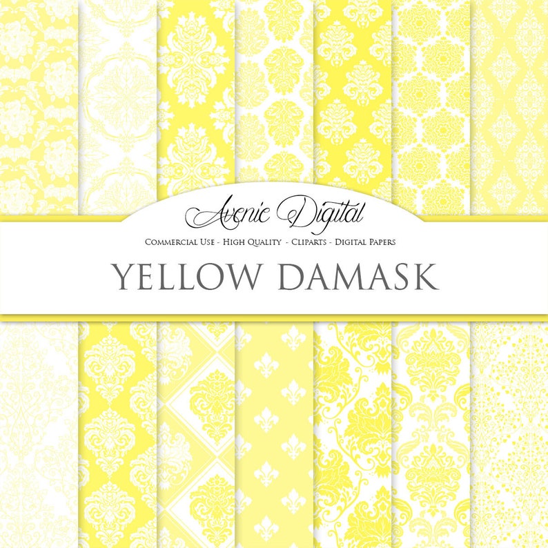 28 Yellow Damask Digital Paper. Scrapbook Backgrounds Light Etsy