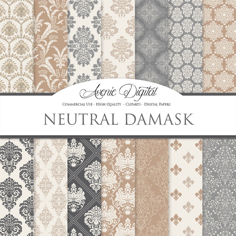 28 Neutral Damask Digital Paper. Scrapbook Backgrounds. Tan Etsy