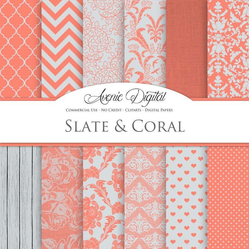 Coral Wedding Digital Paper. Scrapbooking Backgrounds bridal image 0