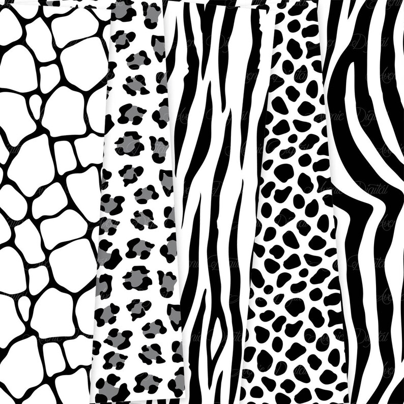 Black and White Animal Prints Digital Paper Seamless Vector Etsy