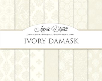 28 Ivory Damask Digital Paper. Cream Scrapbooking Backgrounds. Off white Ivory Wedding seamless patterns for Commercial Use Instant Download