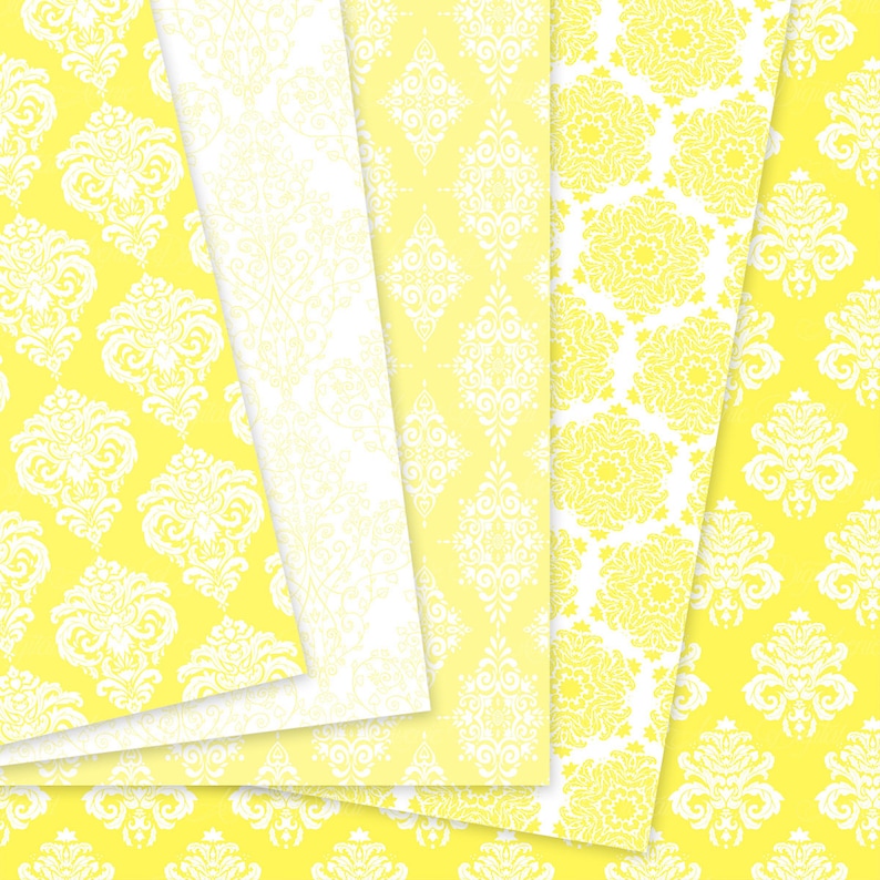 28 Yellow Damask Digital Paper. Scrapbook Backgrounds Light Etsy