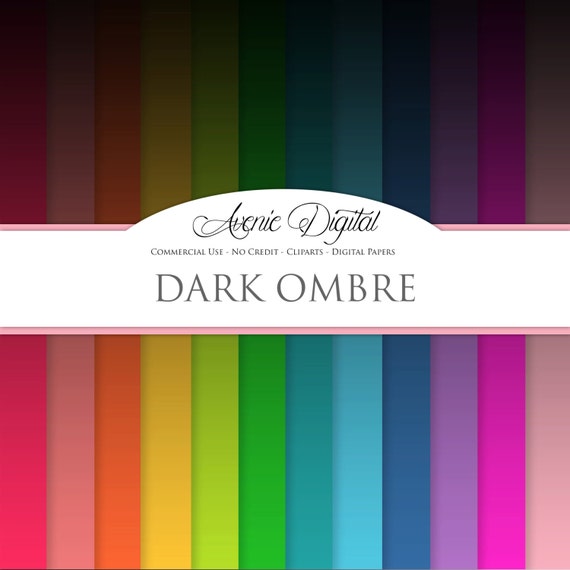 Black Ombre Digital Paper Scrapbooking Backgrounds Dark Gradient Patterns For Commercial Use Dip Dye Rainbow Instant Download