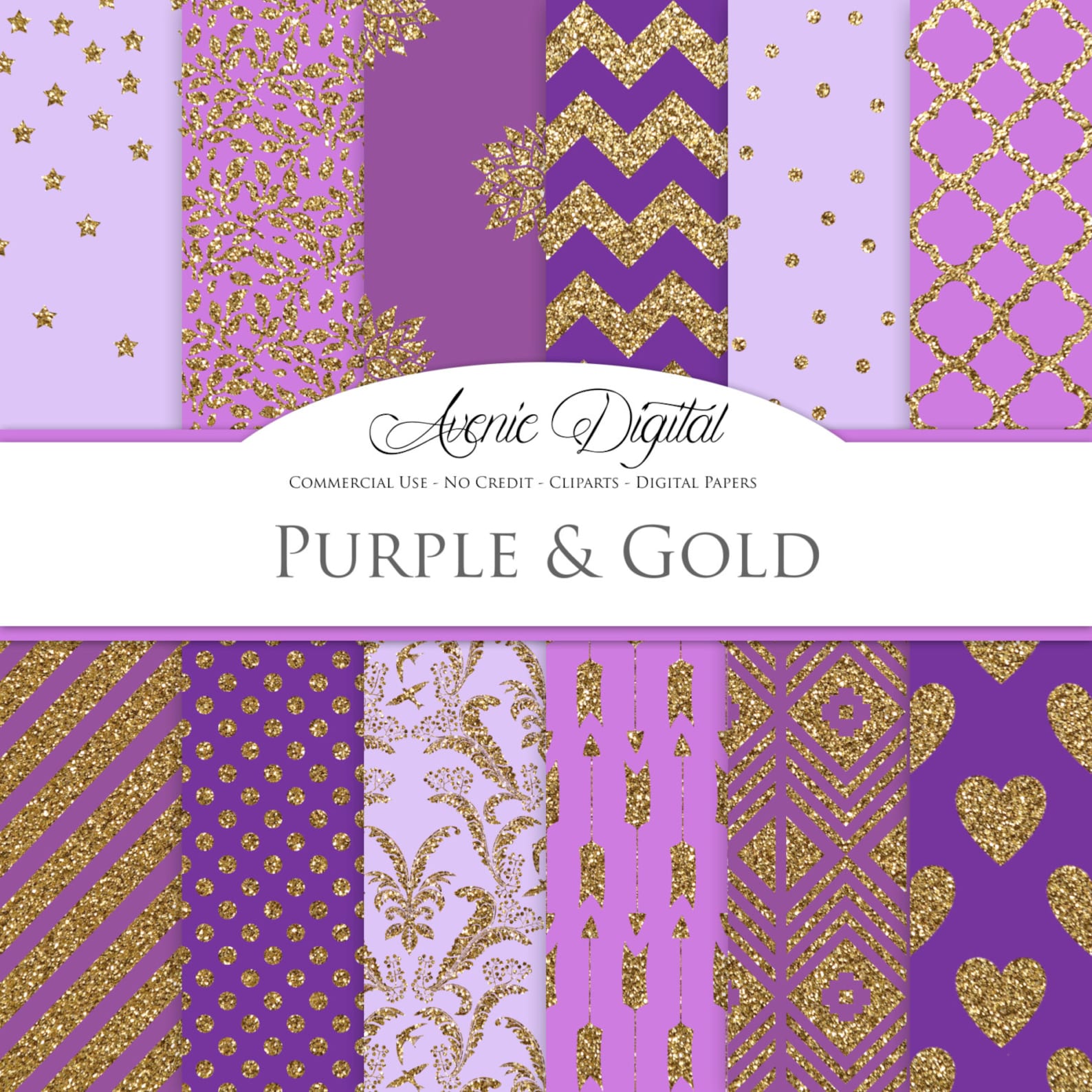 Purple and Gold Digital Paper. Scrapbook Backgrounds Lavender - Etsy
