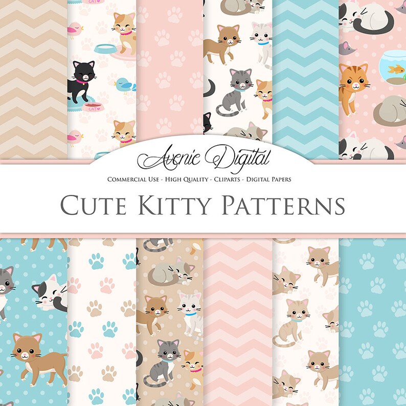 Cute Cat Digital Paper. Scrapbook Backgrounds Kitty patterns | Etsy