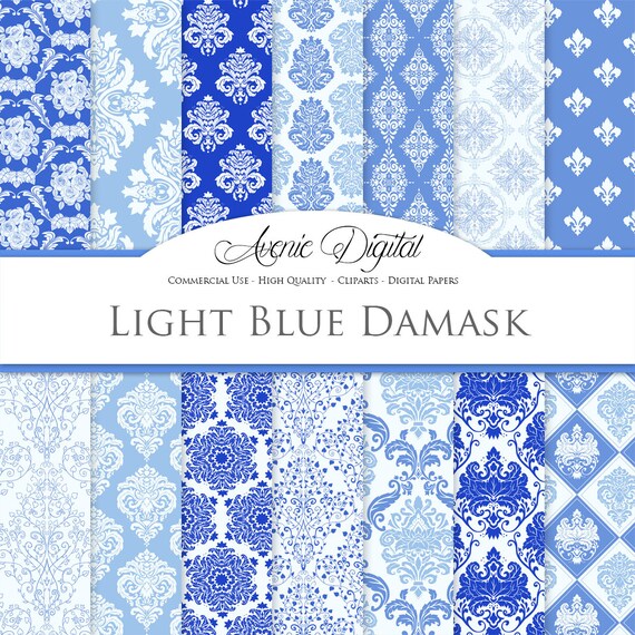 28 Blue Damask Digital Paper Scrapbook Backgrounds Light Etsy