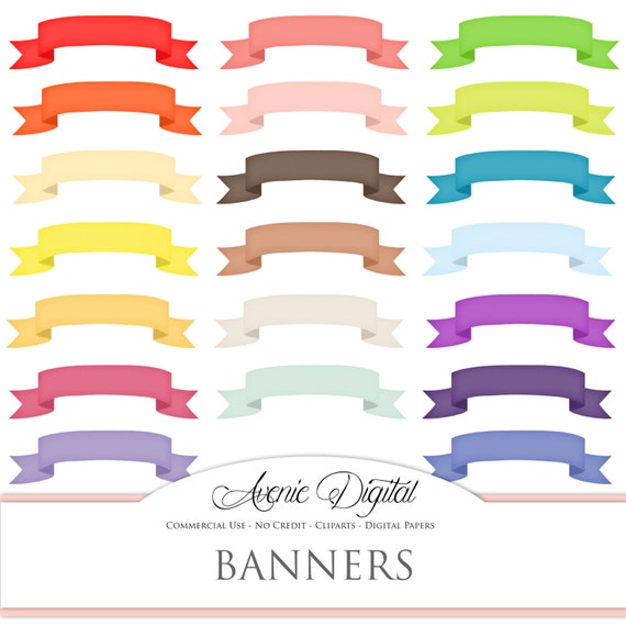 Ribbon Banner Clipart Scrapbooking Printables Rainbow Etsy