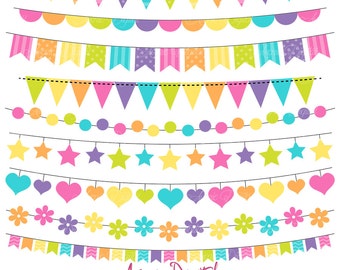 Bunting Banner Clipart. Scrapbook printable, Rainbow banners for Commercial Use. Colorful Spring Clip art, Easter flag banner