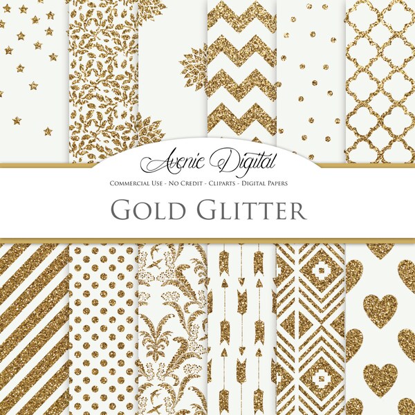 Gold Digital Paper. Scrapbook Backgrounds, White patterns for Commercial Use. Gold Glitter digital paper. Instant Download. Arrowa, hearts