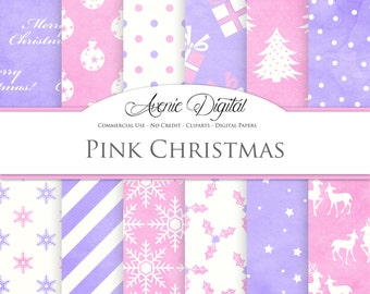 Candy Pink Shabby Christmas Digital Paper. Scrapbook Backgrounds. Old xmas patterns for Commercial Use. Worn purple cute girly textures..