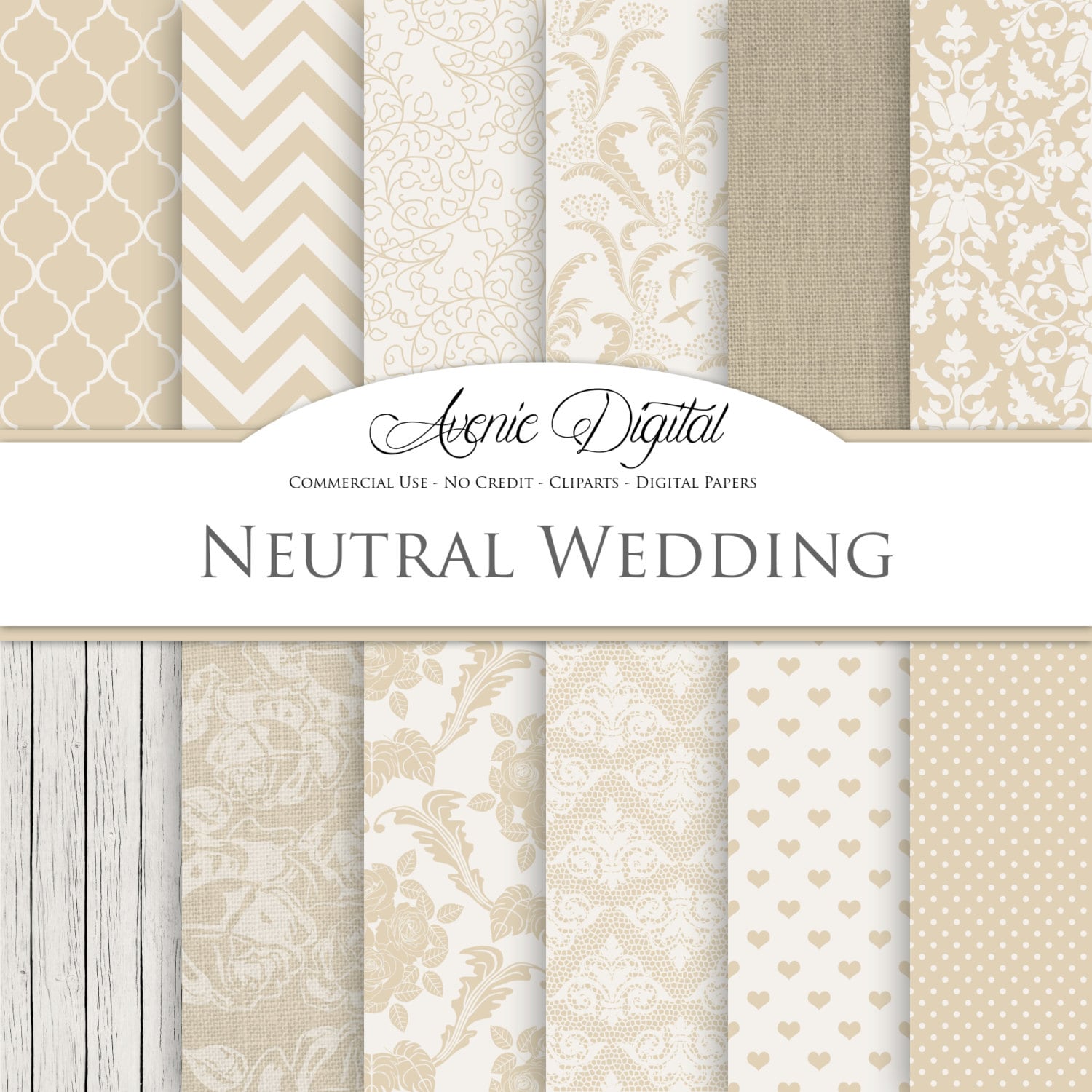 Neutral Wedding Digital Paper. Scrapbooking Backgrounds -  Israel