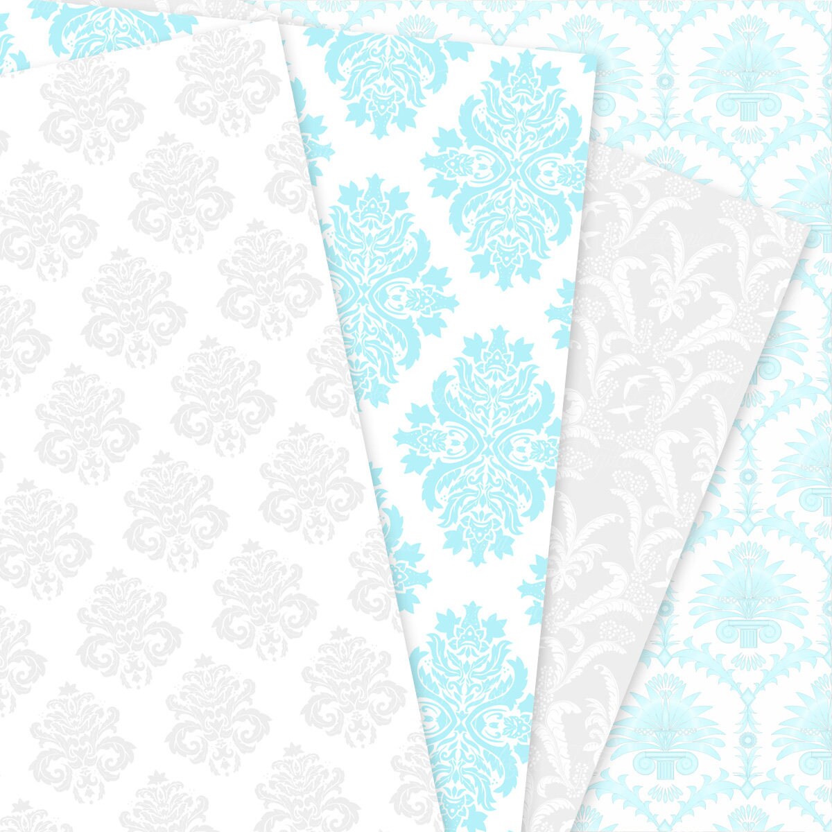 28 Blue and Gray Damask Digital Paper Scrapbook Backgrounds Etsy