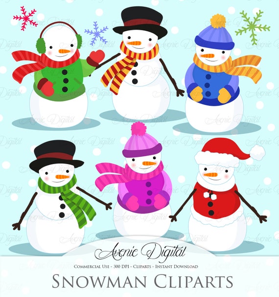 Christmas Snowman Clipart Scrapbook Printables Holiday Clip Art Set For Commercial Use Snow Man Snowmen Vectors Graphics By Aveniedigital Catch My Party