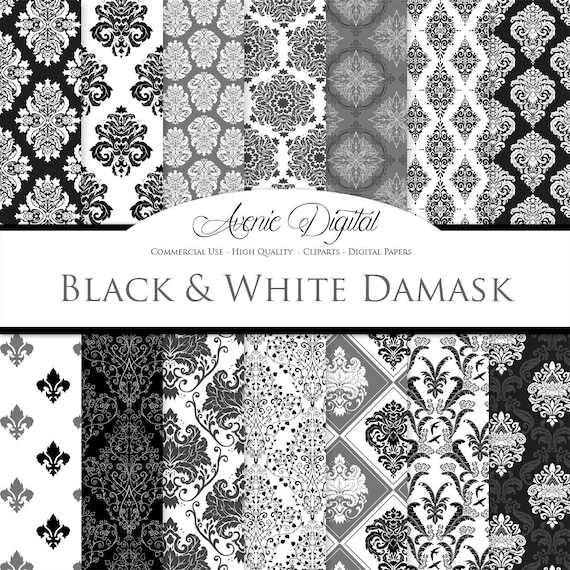 28 black and white damask digital paper scrapbook backgrounds