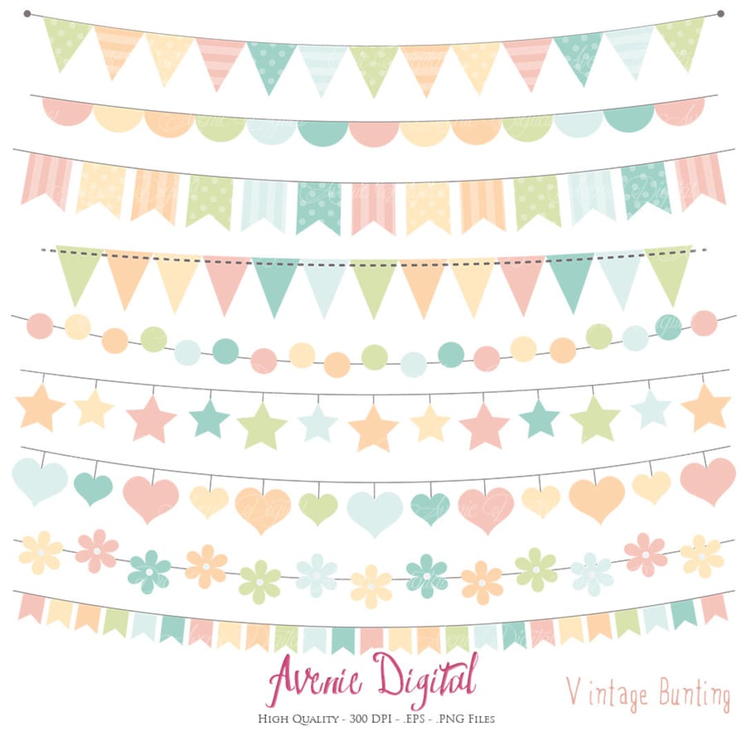 Vintage Bunting Banner Clipart. Scrapbook Printable Pastel - Etsy