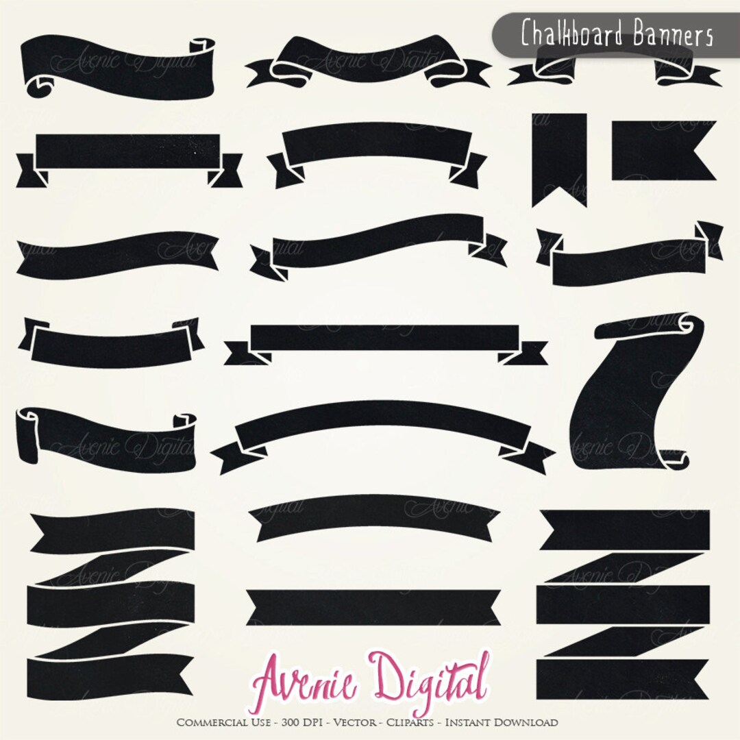Chalkboard Ribbon Banner Clipart. Scrapbook Printables, Black Banners ...
