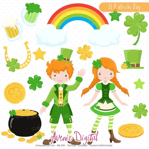 St Patricks Day clip art Scrapbook "Saint Patricks Day clipart" Commercial Use. Irish, four leaf clover Leprechaun kids Vector Graphics Il_570xn