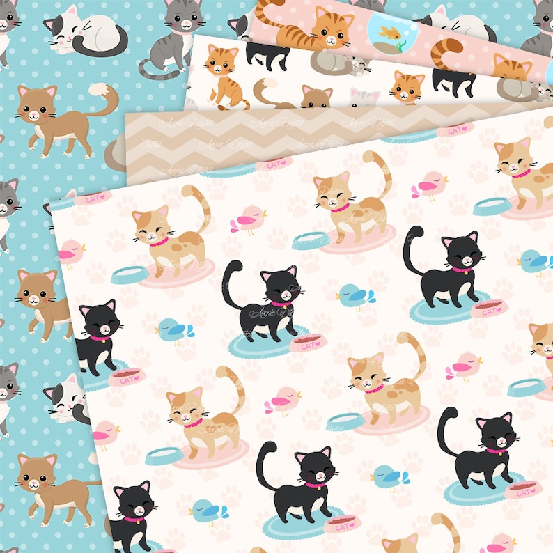 Cute Cat Digital Paper. Scrapbook Backgrounds Kitty patterns | Etsy