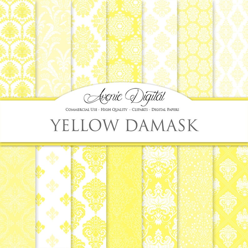 28 Yellow Damask Digital Paper. Scrapbook Backgrounds Light Etsy