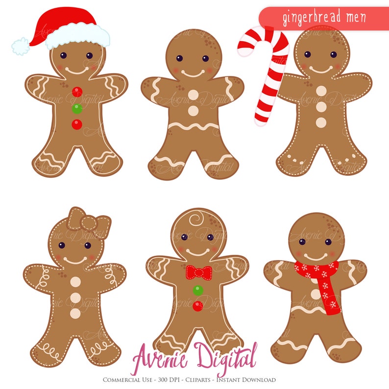Gingerbread man Clipart Scrapbook printables holiday clip art | Etsy