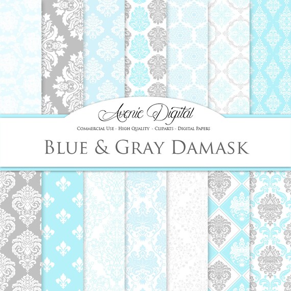 28 Navy Damask Digital Paper Scrapbooking Backgrounds Instant Download. Dark blue Seamless patterns for Commercial Use