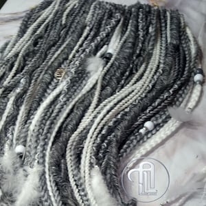 Silver White Grey Single Ended SE  Locs Braids Plaits Hair Extension Boho Festival Burning Man Braid Single Ended Textured Natural Realistic