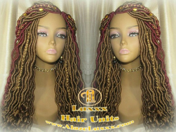 Marley Goddess Crochet Synthetic Dread Dred Loc Lock Wig Red Burgundy 530 Ombre Gold Honey Blonde 27 Box Braids Kinky Twist Hair Braided Wig