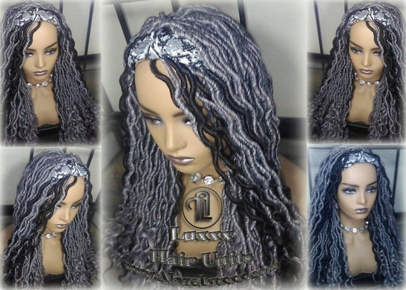 Headband Wig Goddess Faux Dread Locs Salt Pepper 44 51 Black Gypsy Silver Black Headband Wig Short 14in Goddess Faux Salt Pepper 44 51  main image 2