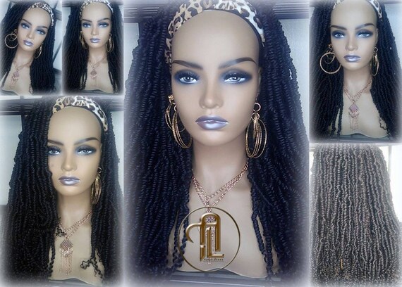 Headband Wig Long 20in Passion Twist Hair Black 1B Mini Small Irregular Bomb WIg Luxxx Style Studio Boutique | Accessories | Headband Wig  main image 2
