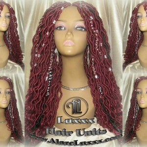 Geflochtene Kunstleder Perücke reich rot schwarz Goddess Lok Boho Boho Dread DE SE Dred Lock Gehäkelte geflochtene Perücke Kostüm Karneval Festival Haarfee Perücke