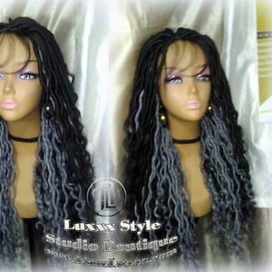Faux Loks Synthetische Göttin LONG Lace Salt N Pepper Closure w Baby Haare Dread Perücke Gewellt Schwarz Karneval Cosplay Rave Raver 1b 51