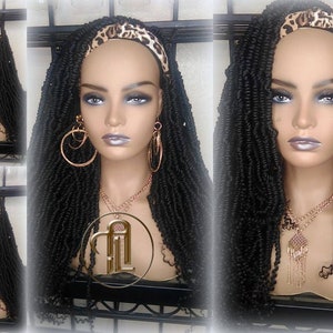 Headband Wig Long 20in Passion Twist Black 1B Mini Small Fluffy Irregular Bomb Spring Kinky Bohemian Boho Water Wave Hair twist hair