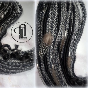 Viking Ponytail Hair Fall Extensions Black Silver Grey  Elements Accents Feathers Jungle box braids hair scrunchie Butterfly