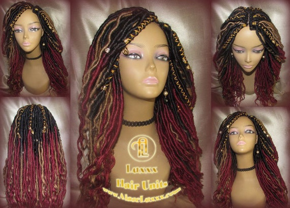 Headband Wig Ombre Goddess Locs Fire 530 Red Burgundy 1b Marley Synthetic Headband Wigs Box Braided Wigs for Black Women Ombre  main image 3